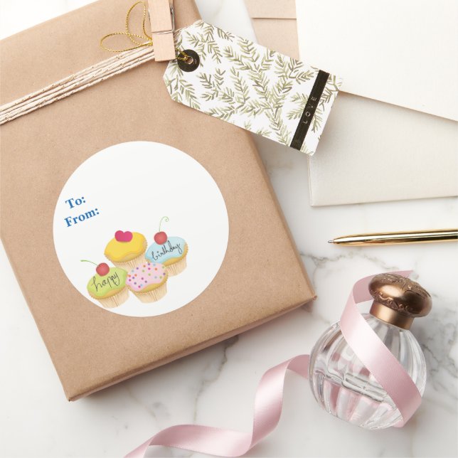 Happy Birthday Cupcakes Gift Tag Stickers (Gifting)