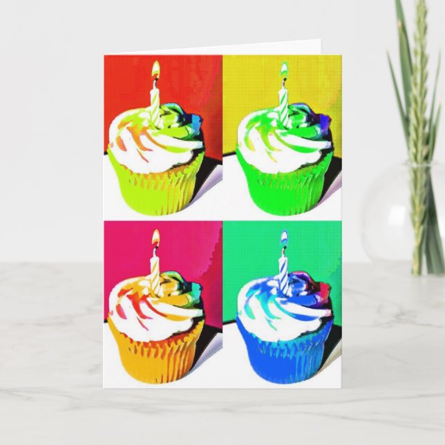 Happy Birthday Cupcakes Pop Art Greeting Card (Front)