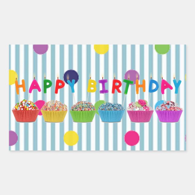 Happy Birthday Cupcakes w/Stripes” Sticker (Front)