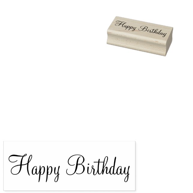 Happy Birthday Cursive Script Template Rubber Stamp (Stamped)