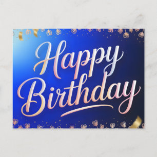 Happy Birthday Cursive Script with Golden Ribbons  Postcard