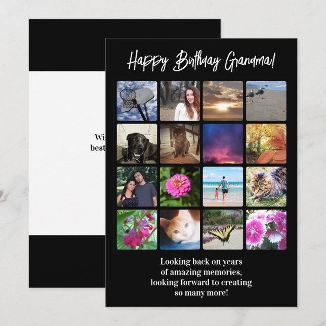 Happy Birthday Custom 16 Photo Picture Collage Card (Front/Back)