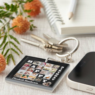 Happy Birthday Custom 21 Photo Collage Gift Keychain