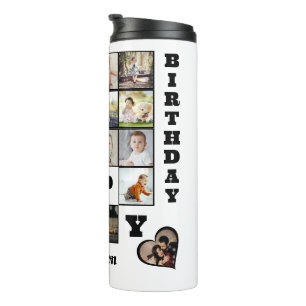 Happy Birthday Custom 21 Photo Collage Gift  Thermal Tumbler
