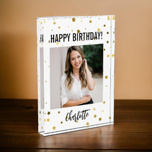 Happy Birthday   Custom Birthday Party Gold Stars Photo Block