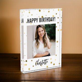 Happy Birthday | Custom Birthday Party Gold Stars Photo Block