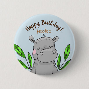 Happy Birthday Custom Cute Hippo 2 Inch Round Button