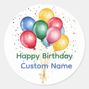 Happy Birthday Custom Name Balloons Celebrate Classic Round Sticker
