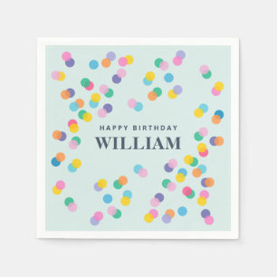 Happy Birthday Custom Name Confetti Mint Green Napkin