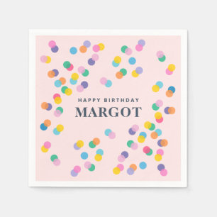 Happy Birthday Custom Name Confetti Pastel Pink Napkin