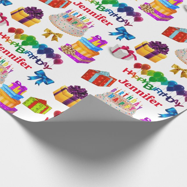 Happy Birthday Custom Name Cute and Colourful Wrapping Paper (Corner)
