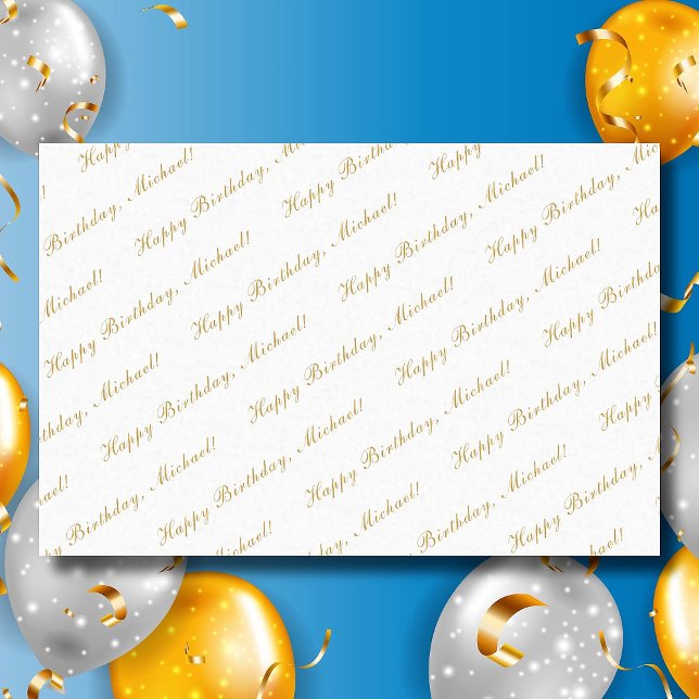 Happy Birthday Custom Name Elegant White Tissue Paper (Creator Uploaded)