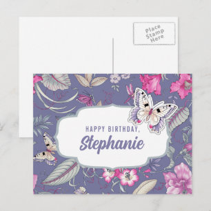 Happy Birthday. Custom Name   Flowers & Butterfly Postcard