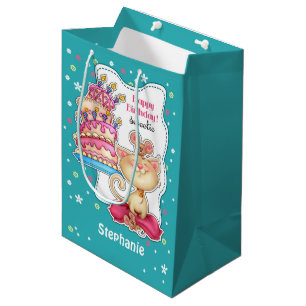 Happy Birthday.Custom Name   Funny Kitty and Mice Medium Gift Bag