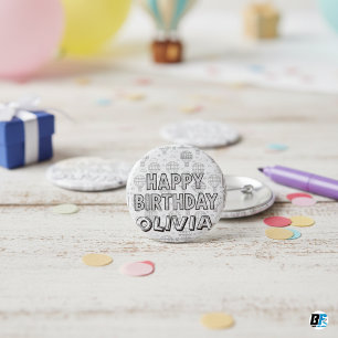 Happy Birthday Custom Name Hot Air Balloon 2 Inch Square Button