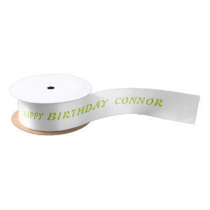 Happy Birthday Custom Name Lime Green Colour Satin Ribbon