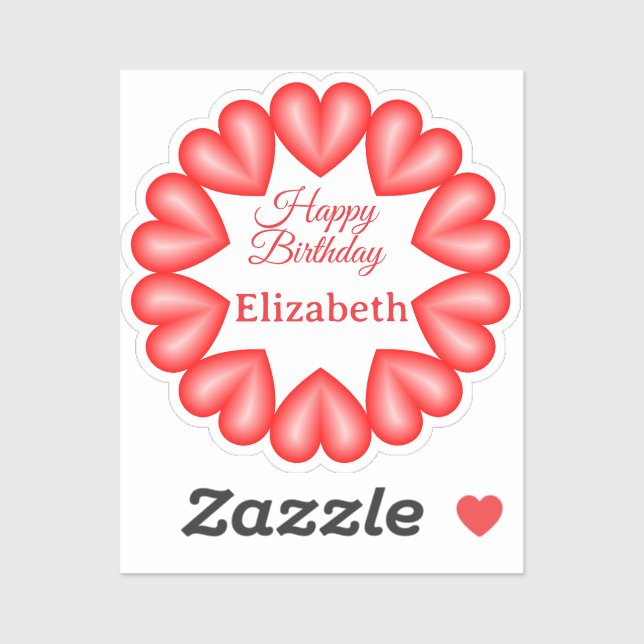 Happy birthday custom name red hearts circle frame (Sheet)