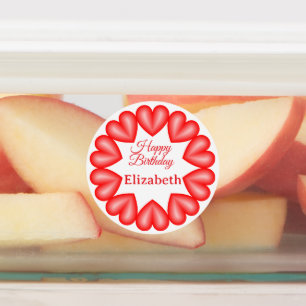 Happy birthday custom name red hearts circle frame