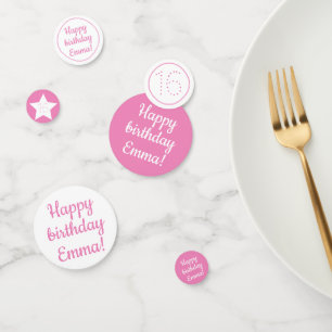 Happy Birthday - Custom Personalized Pink & White Confetti