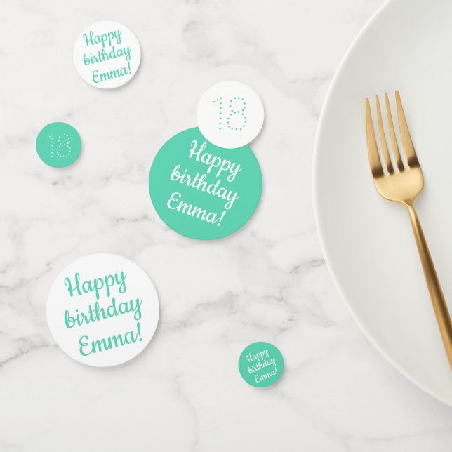 Happy Birthday - Custom Personalized Teal & White Confetti (Group)