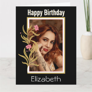 Happy Birthday Custom Photo Black Border Card