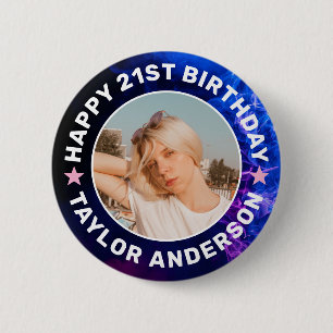 Happy Birthday Custom Photo Blue Smoke Smoky 2 Inch Round Button