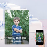 Happy Birthday Custom Photo Boy Birthday Card<br><div class="desc">Personalized photo birthday card for your son, nephew, brother or other male friend or relative. All of the wording, inside and out, can be customized and the photo template is set up for you to add your own picture to the front. This design has a dark overlay with white typography...</div>