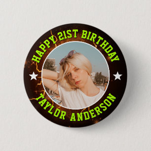 Happy Birthday Custom Photo Cool Retro Bootleg 2 Inch Round Button