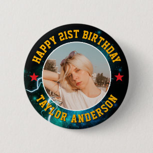 Happy Birthday Custom Photo Cool Retro Bootleg 2 Inch Round Button