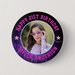 Happy Birthday Custom Photo Cool Retro Bootleg 2 Inch Round Button