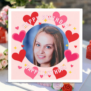 Happy Birthday Custom Photo Hearts Personalized Napkin