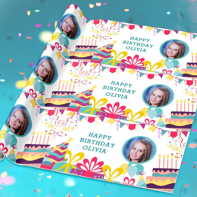 Happy Birthday Custom Photo Text Personalized Wrapping Paper (Creator Uploaded)