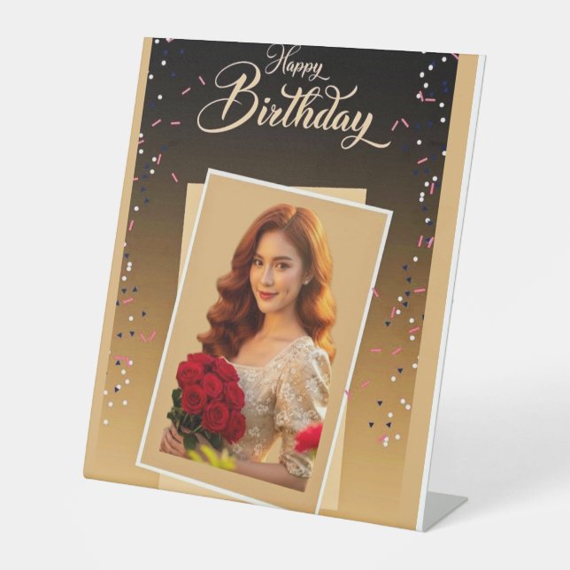 Happy Birthday Custom Photo | Unique Party Décor Pedestal Sign (Front)