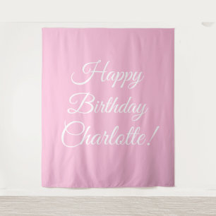 Happy Birthday custom script name text light pink Tapestry