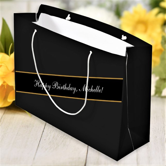 Happy Birthday Custom Text Elegant Personalized Large Gift Bag (Creator Uploaded)