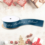 Happy Birthday Custom Text Ocean Blue Chic Satin Ribbon<br><div class="desc">Add your text and easily create your personalized satin ribbon. Click CUSTOMIZE FURTHER to change the background colour or text colour. You can TRANSFER this DESIGN on other Zazzle products and adjust it to fit most of the Zazzle items. You can also click the CUSTOMIZE FURTHER to add, delete, or...</div>