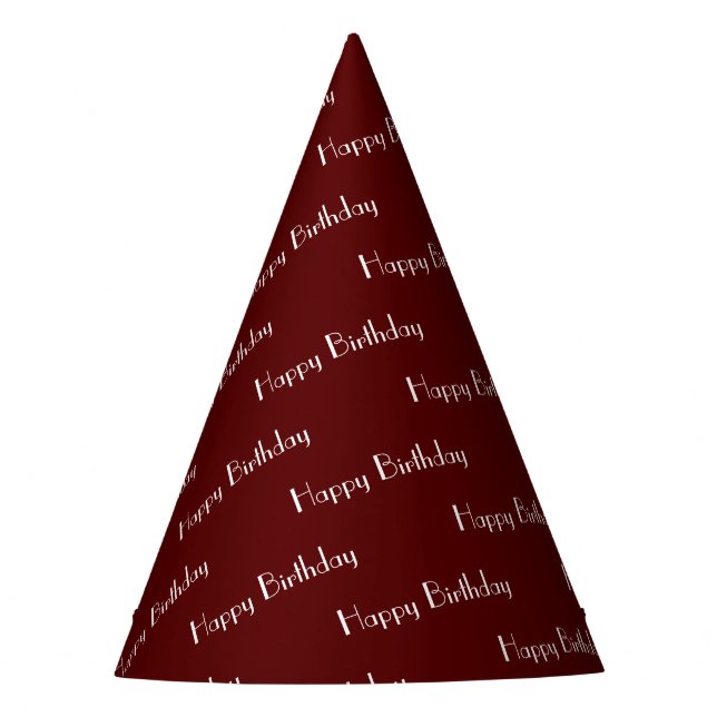 Happy Birthday Custom Text Pattern Maroon Party Hat (Front)