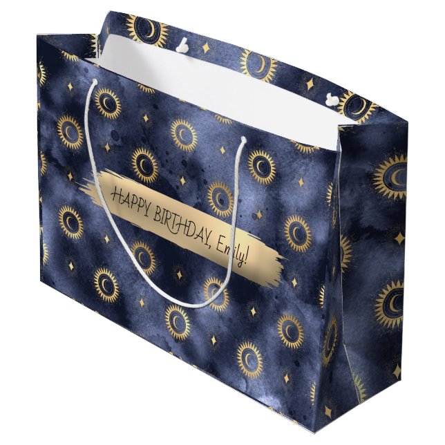 Happy Birthday Custom Text trendy Personalized  Large Gift Bag (Back Angled)