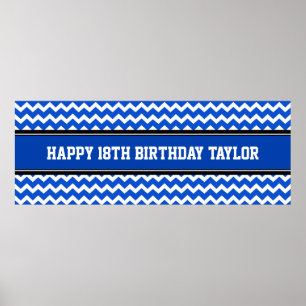 Happy Birthday Custom Year Name Banner Blue Poster