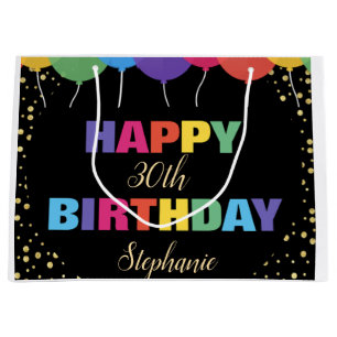 Happy Birthday Custom Year Name Colorful Balloons Large Gift Bag