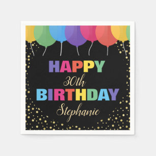 Happy Birthday Custom Year Name Colorful Balloons Napkin