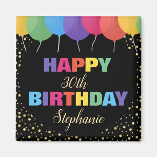 Happy Birthday Custom Year Name Colourful Balloons Magnet