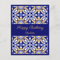 Happy Birthday customizable blue Azulejos