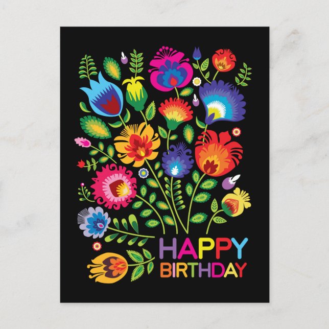 Happy Birthday customizable folklore postcard (Front)