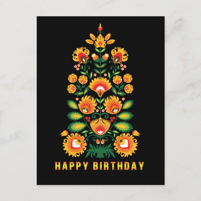 Happy Birthday customizable folklore postcard (Front)