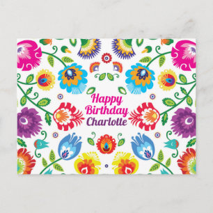 Happy Birthday customizable horizontal folklore Postcard