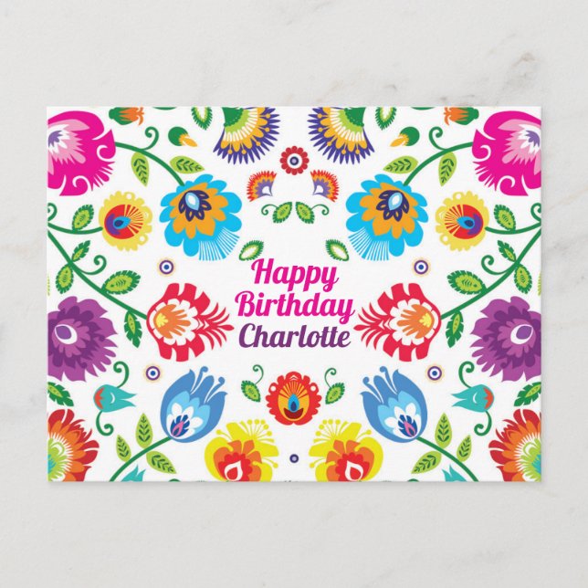 Happy Birthday customizable horizontal folklore Postcard (Front)