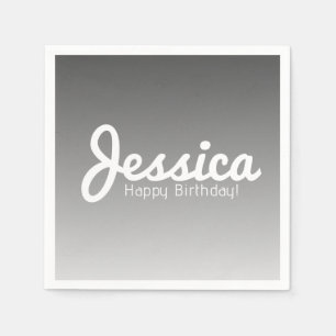 Happy Birthday, Customizable Name Grey Ombre Napkin