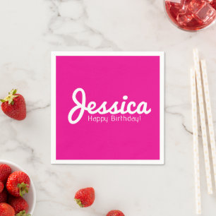 Happy Birthday, Customizable Name Magenta Pink Napkin