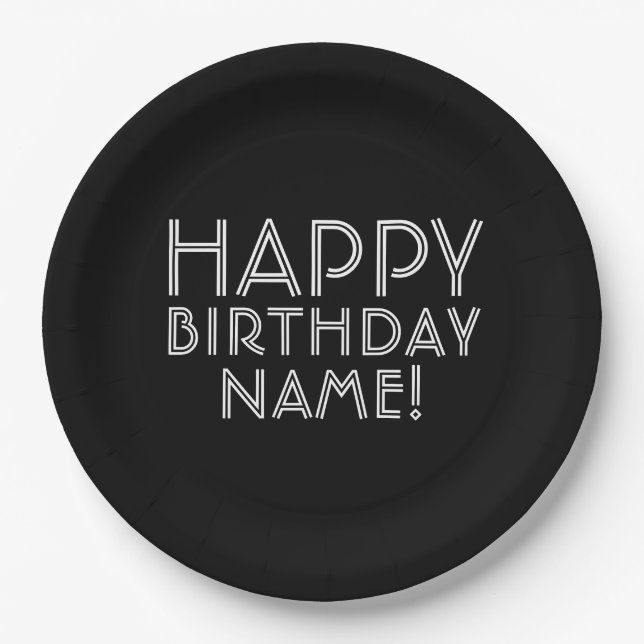 Happy Birthday & Customizable Name   Paper Plate (Front)